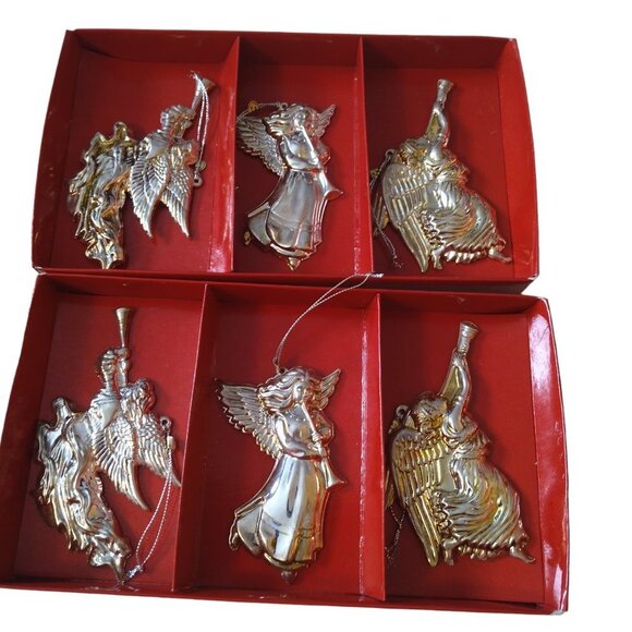 Home For The Holidays Angel Ornaments Set Of 6 Silver Plated Vintage 1997 CB2 - Picture 3 of 8